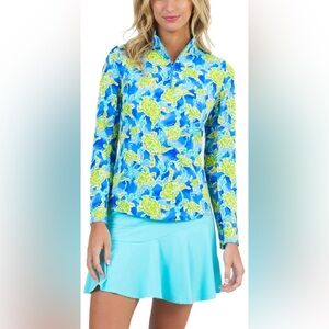NEW IBKUL Turtles At Sea Print Long Sleeve Mock Neck Golf Top XXL